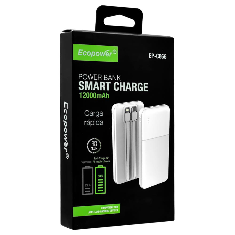 Cargador Portatil EP - C866 Smart Charge 12000mAh Carga R&aacute;pida.